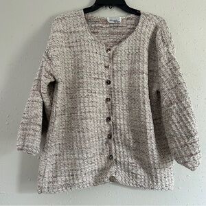 🦋 Vintage Amanda Adams Cream Pink Cardigan Neutral Casual Comfy Spring 1X